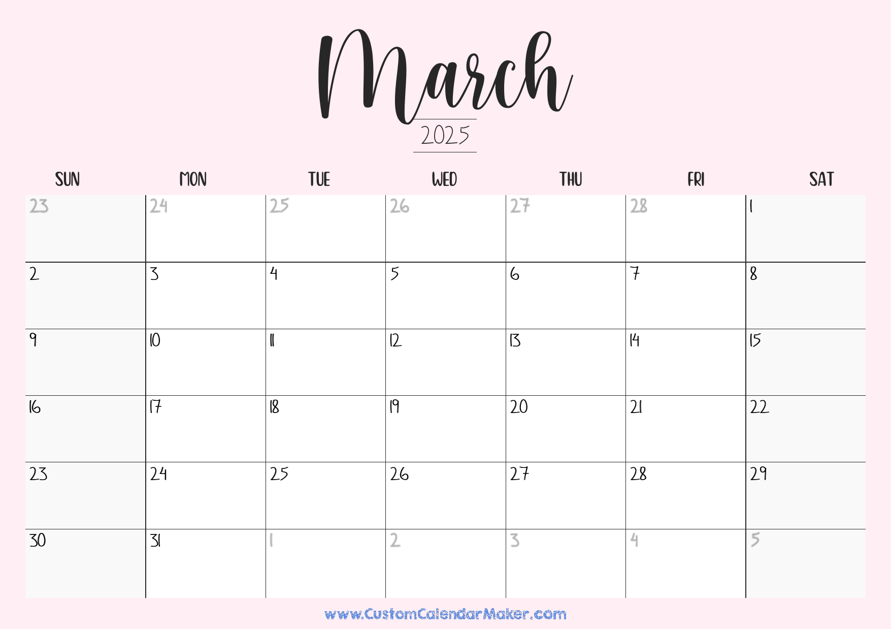 March 2025 Printable Calendar 23 Free Templates PDF Custom Calendar Maker