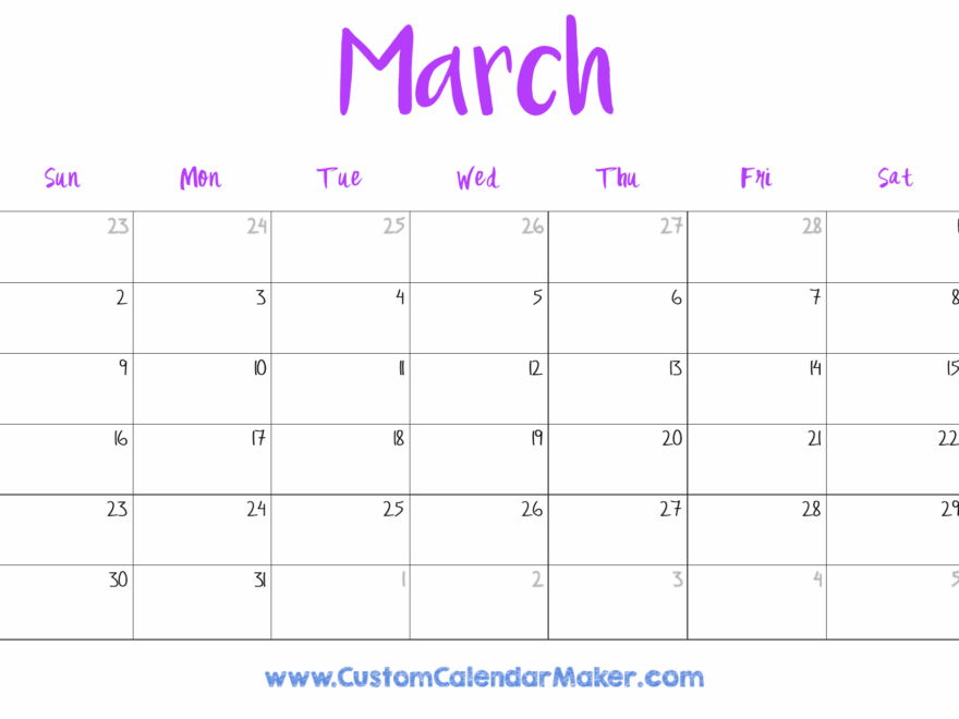 March 2025 Printable Calendar 23 Free Templates PDF Custom Calendar Maker