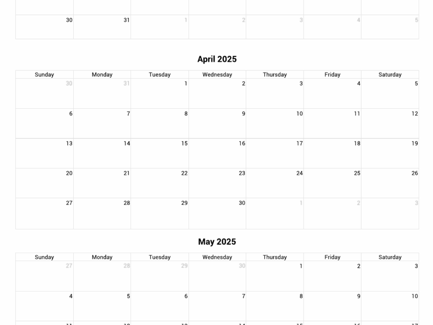 March To May 2025 Calendar Printable Custom Calendar Maker