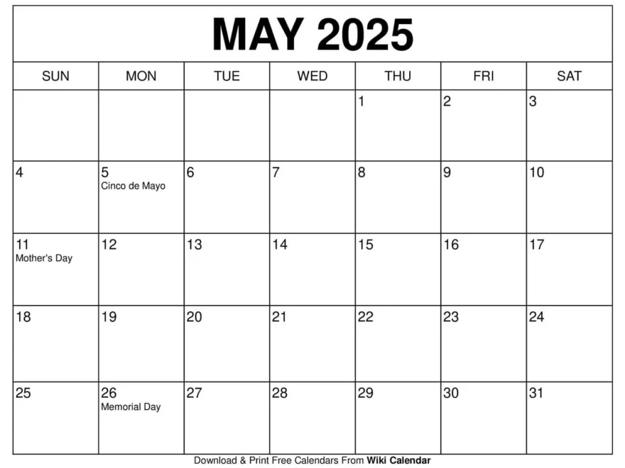 May 2025 Calendar Printable Templates More
