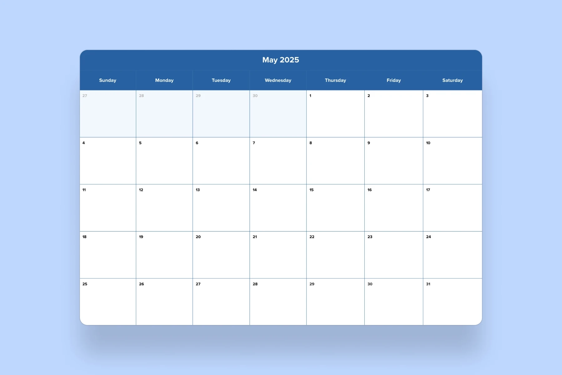 May 2025 Calendar Template