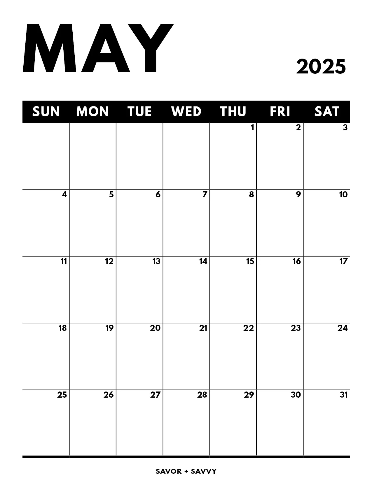Blank Calendar 2025 Word