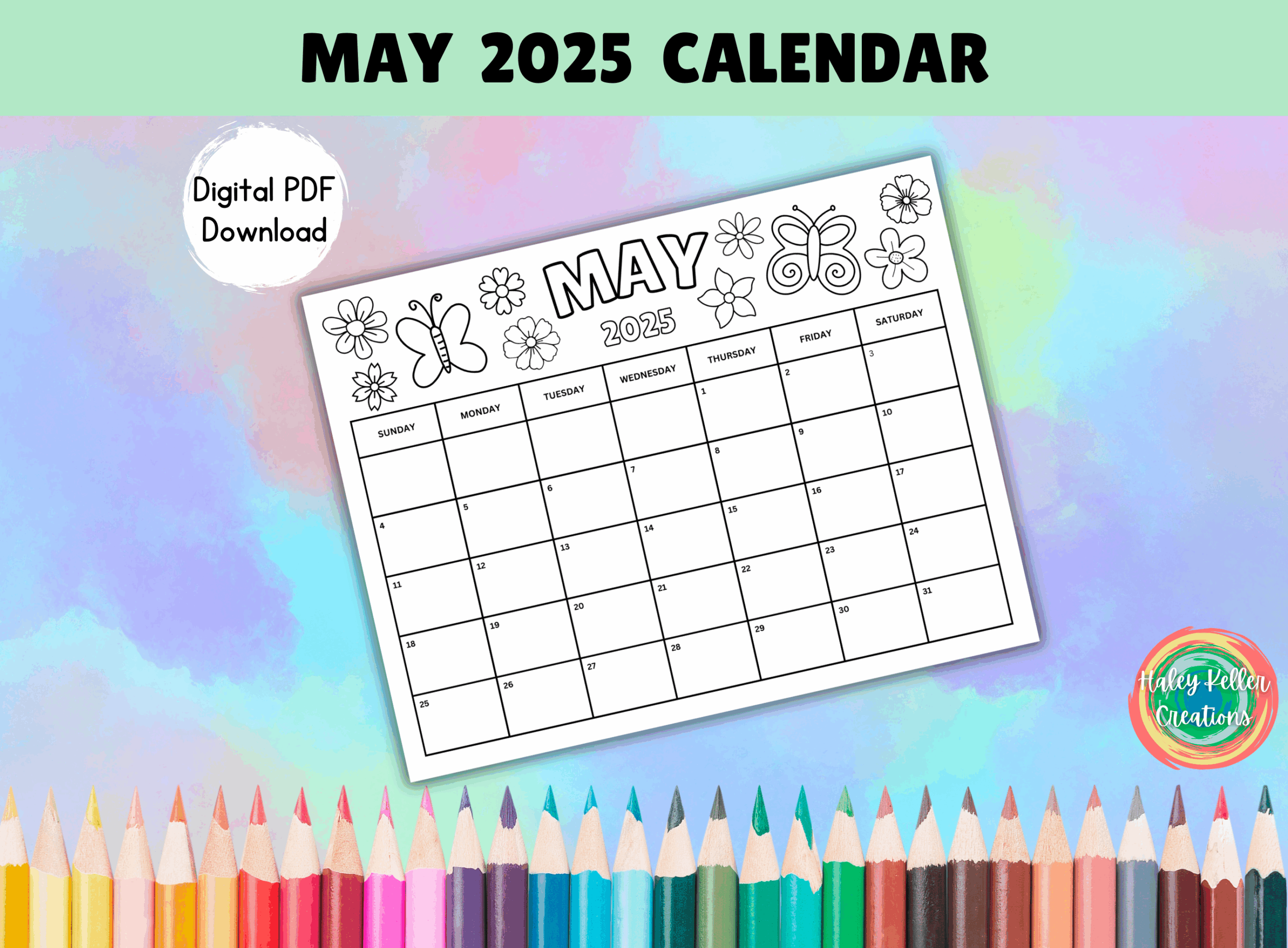 May 2025 Coloring Calendar Printable May Calendar Activity Monthly Coloring For Kids Teacher Classroom Calendar May 2025 Download Classful