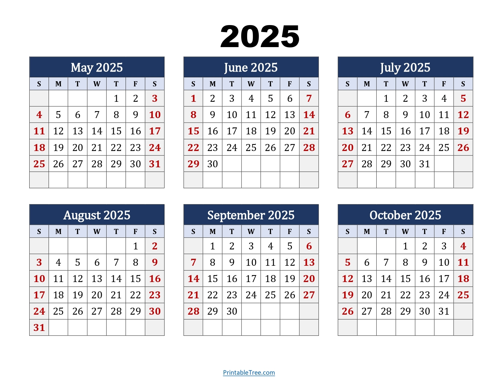 May To October 2025 Calendar Printable PDF Six Months Calendar May To October 2025 Calendar Printable PDF Six Months Calendar