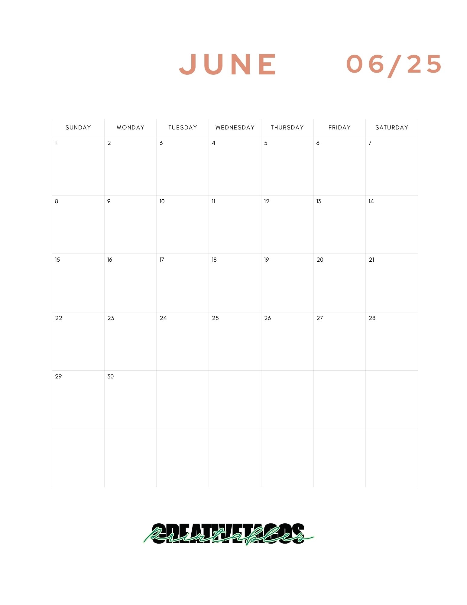 Blank Calendar Template Monthly 2025
