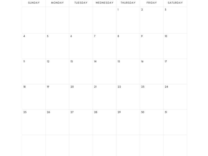 Minimalist Printable 2025 Monthly Calendar Template