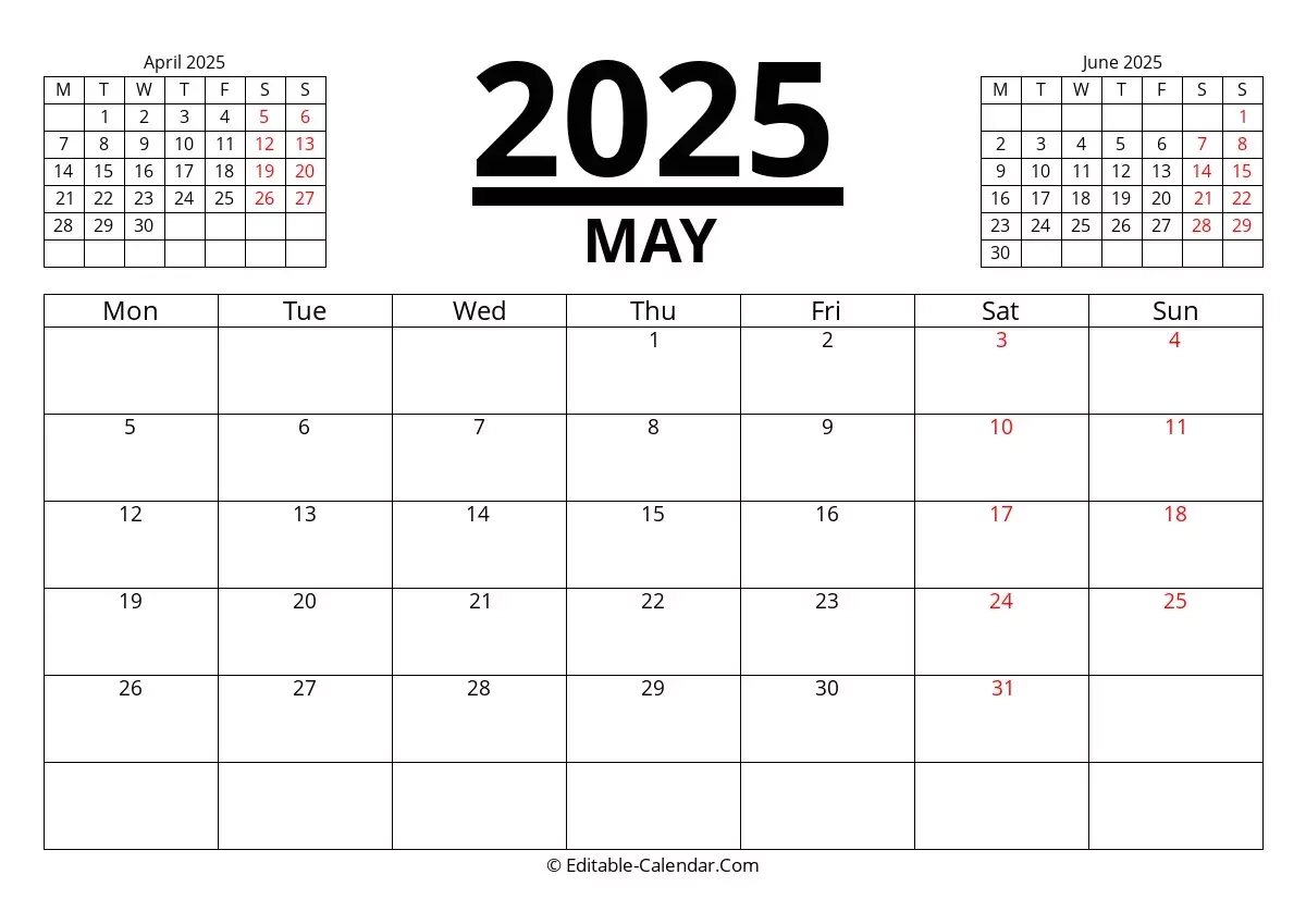 2025 Blank Calendar Starting With Monday
