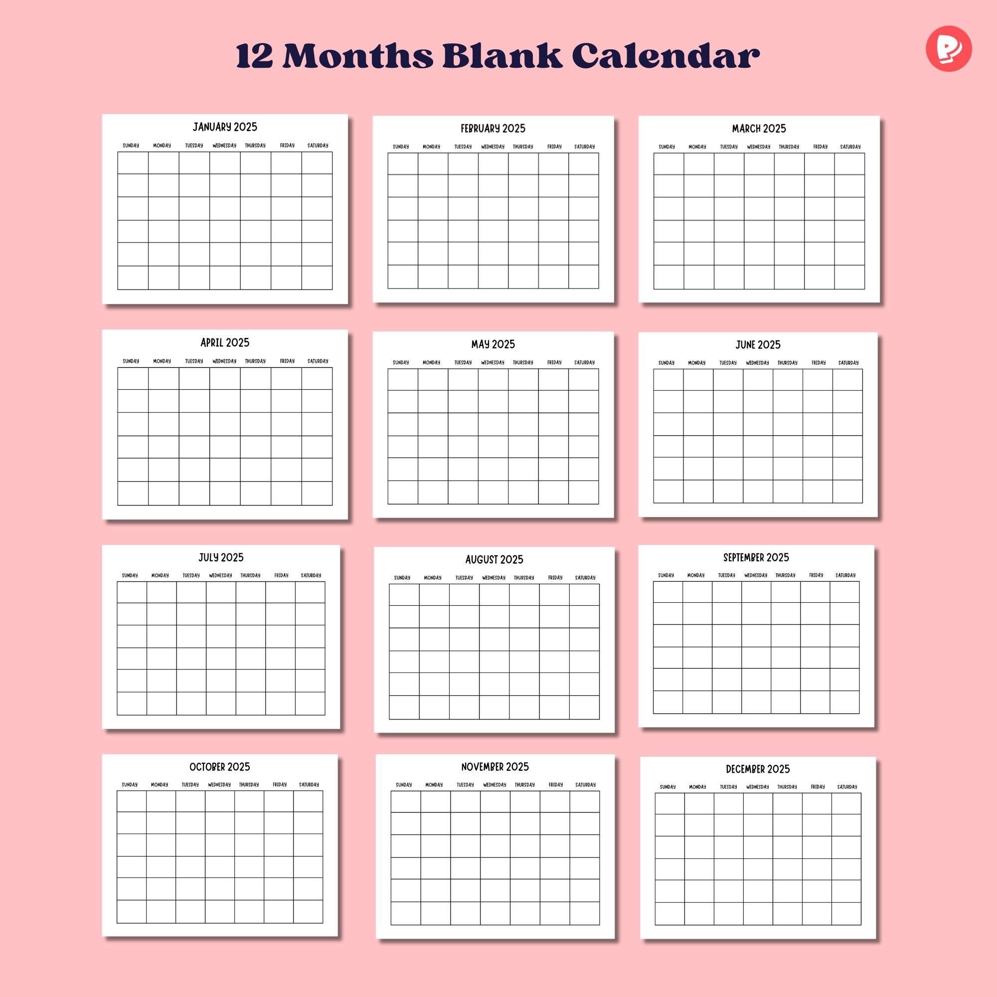 Monthly Blank Calendar Simple Calendar Free Printable Printable Calendar 2025 PDF Printable Minimalist Calendar Calendar Template 2025 Etsy