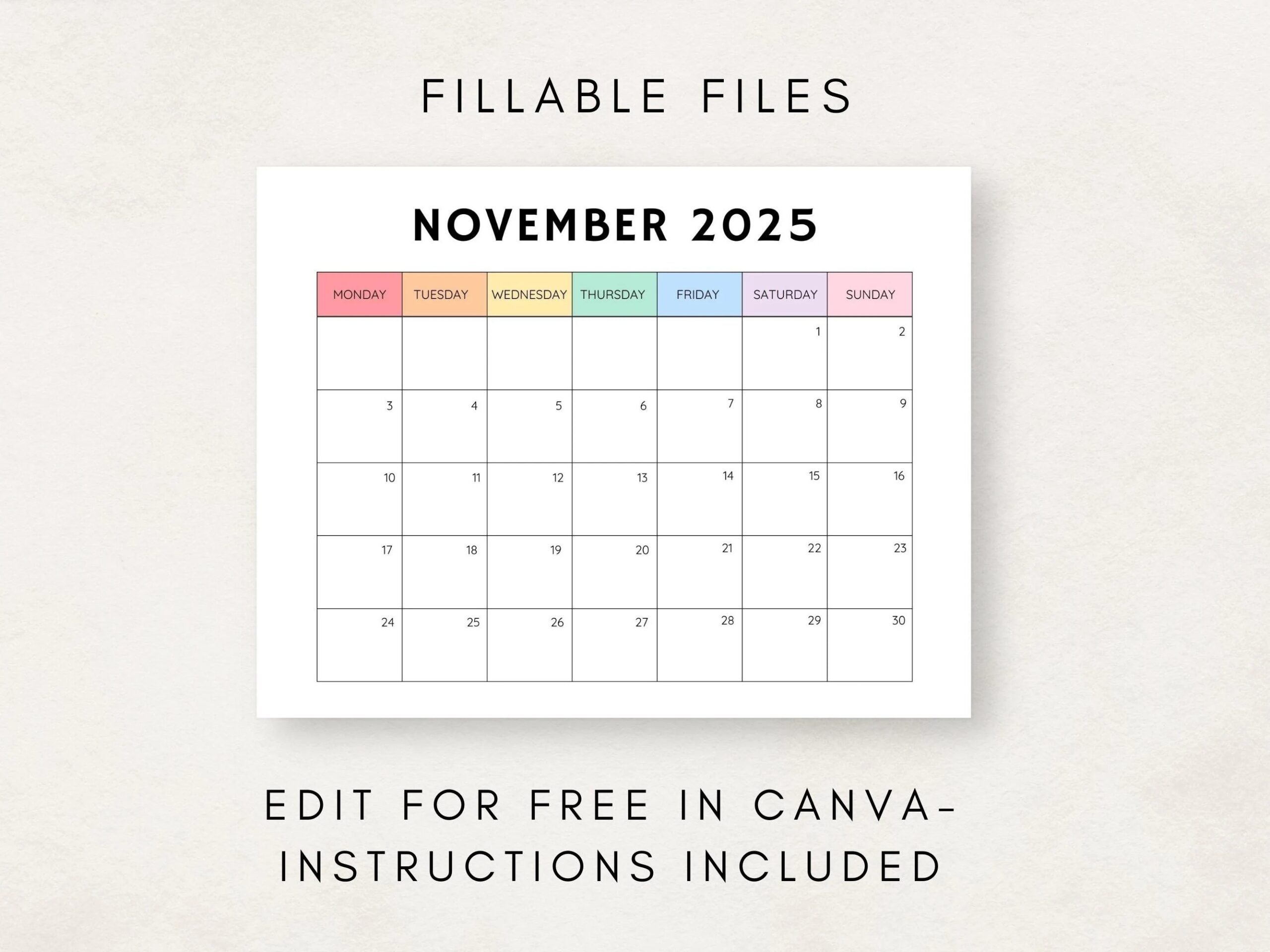 Print Blank Calendar For November 2025