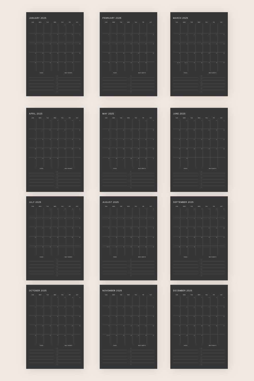 Blank Monthly Calendar 2025 Portrait Free