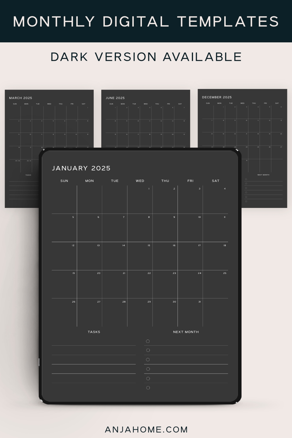Calendar Monthly Blank 2025