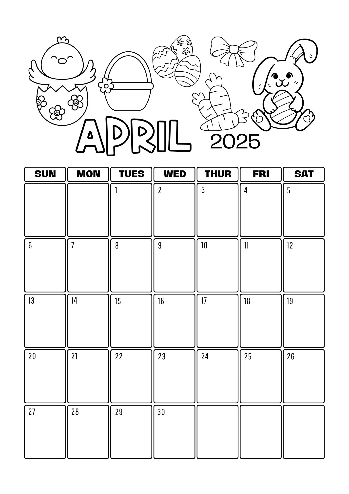 Blank 2025 Monthly Calendar Pages