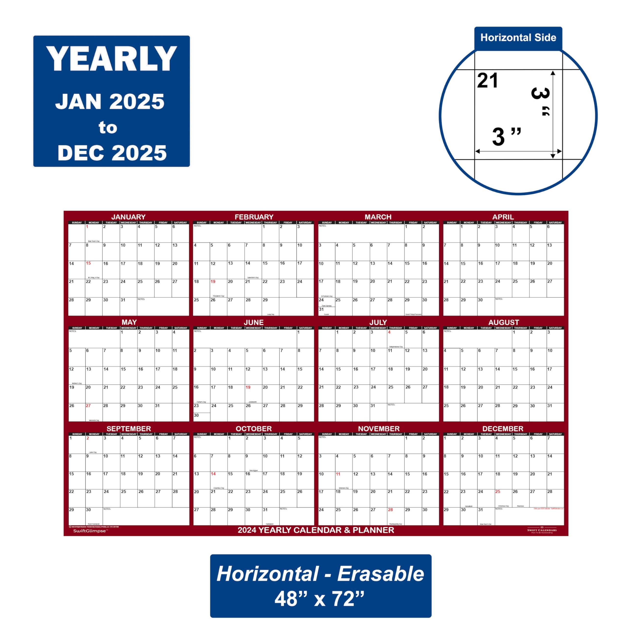 Monthly Dry Erase Calendar For Wall 2025 Wall Calendar Erasable Large Wet Dry Erase Laminated 12 Month Annual Yearly Wall Planner Large Wall Calendar
