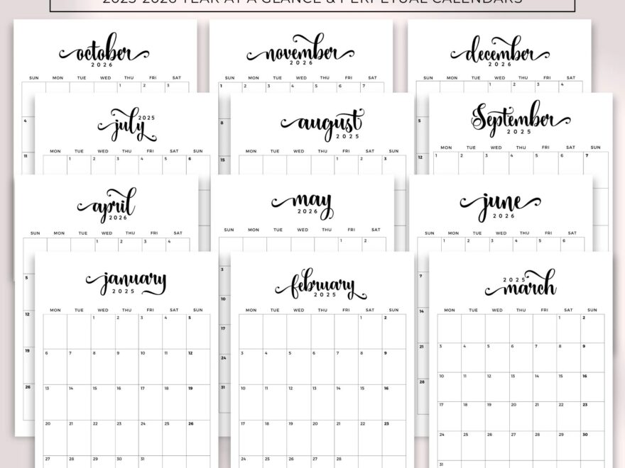 Monthly Planner 2025 2026 Printable 2025 2026 Calendar Bundle editable Portrait Monthly Calendars perpetual Calendars year At A Glance A4 Etsy