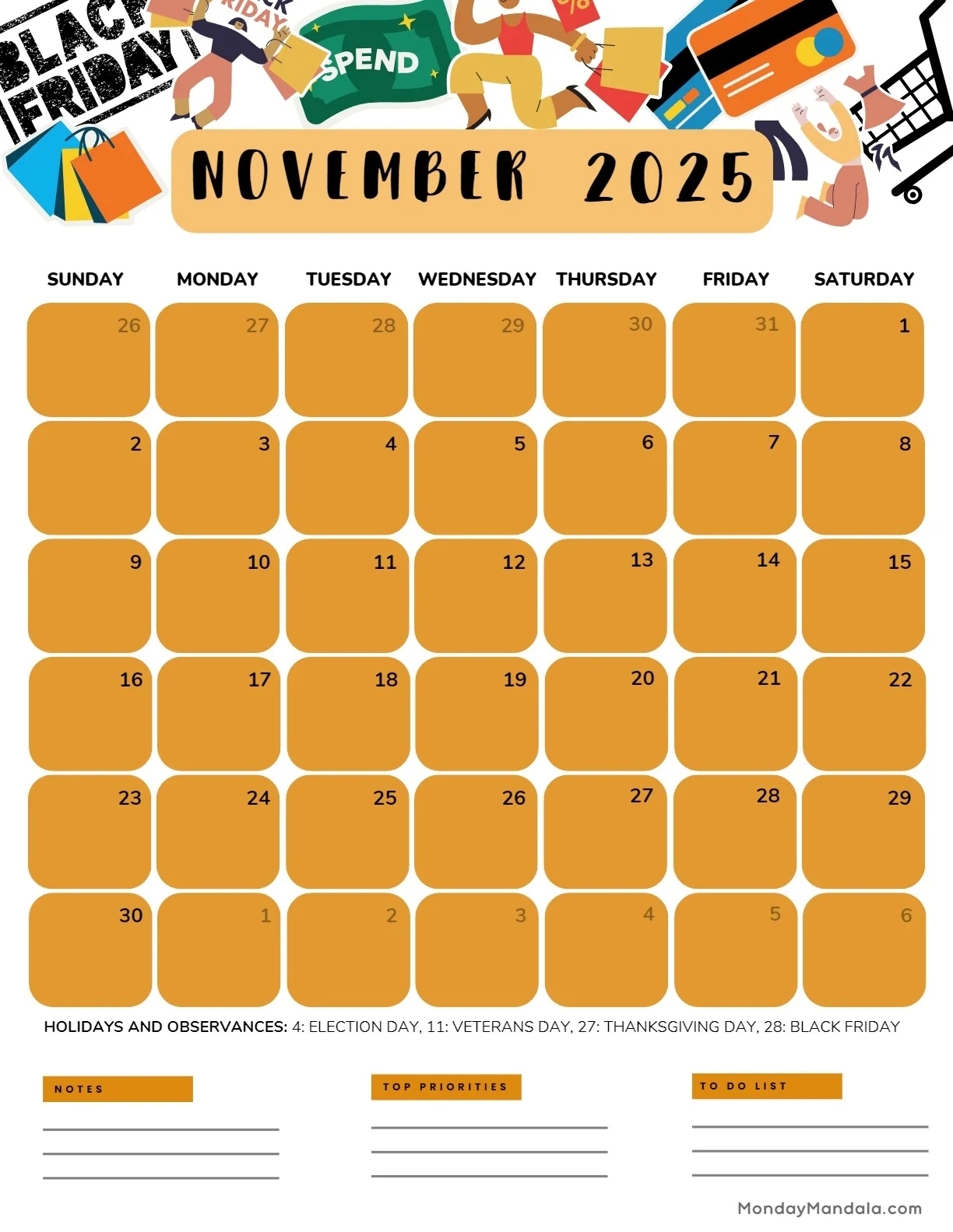 Blank November Calendar 2025