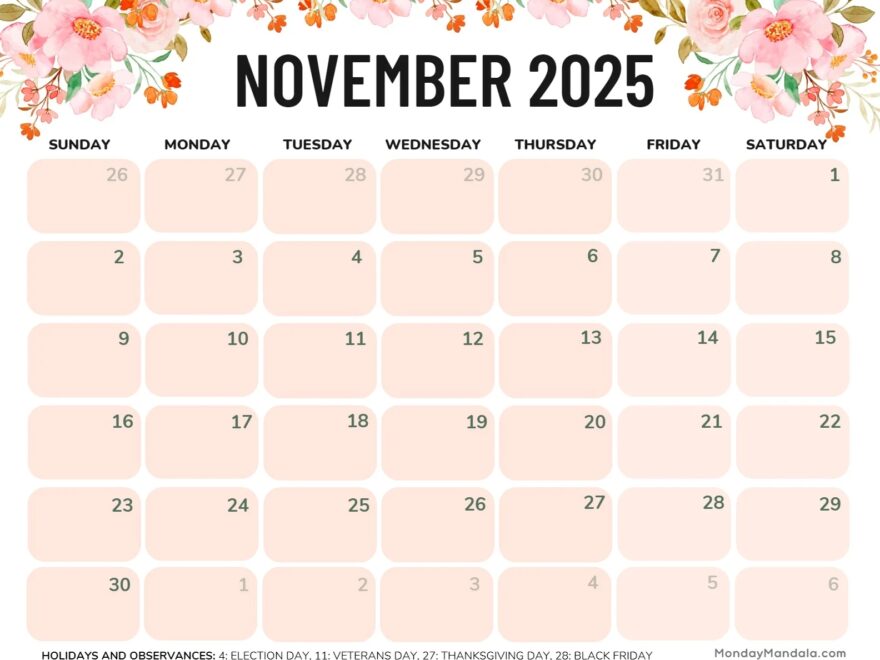 November 2025 Calendar 52 Free PDF Printables