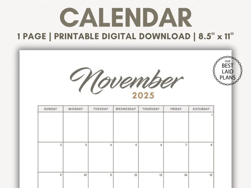 November 2025 Calendar Printable PDF November 2025 Page November 2025 Boho November Calendar 2025 Cute Calendar Nov Cal Digital Download Etsy Ireland