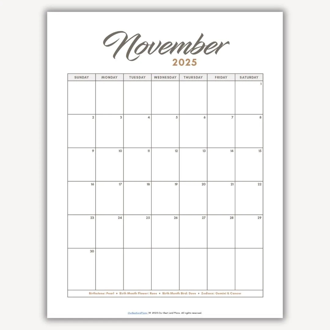 November 2025 Calendar Printable PDF November 2025 Page November 2025 Boho November Calendar 2025 Cute Calendar Nov Cal Digital Download Etsy