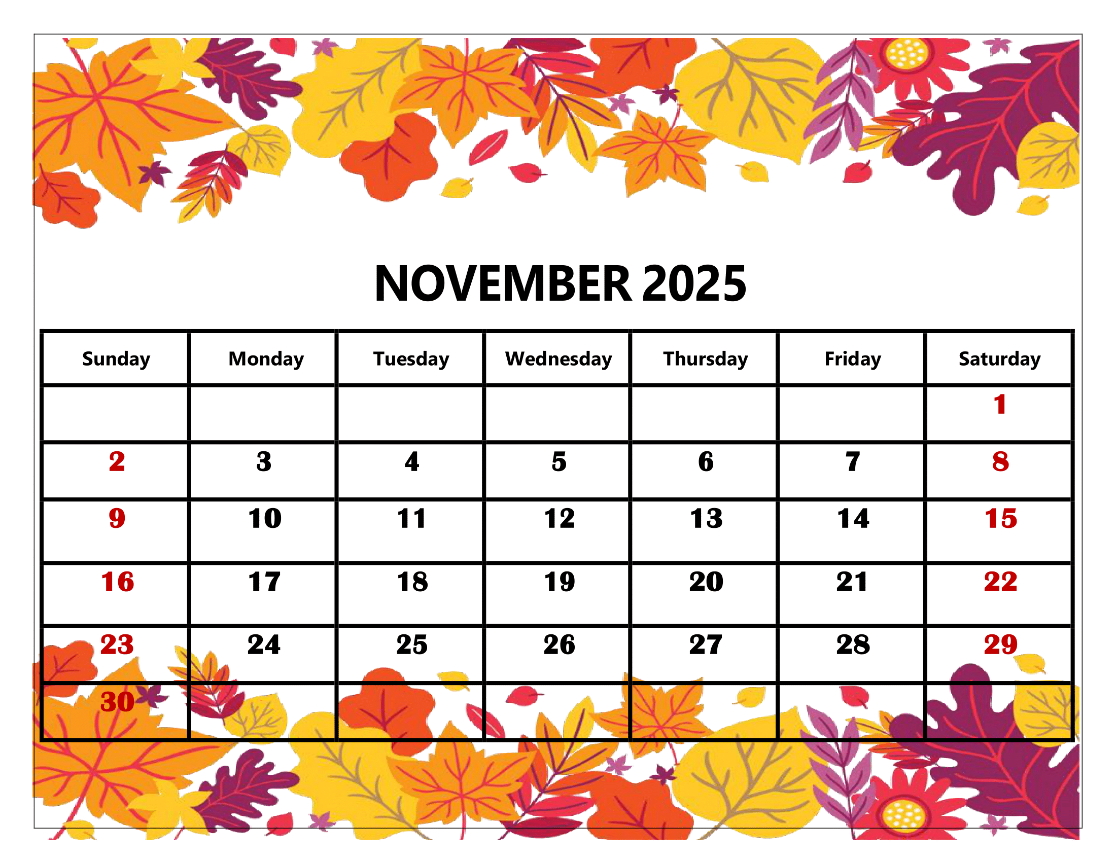2025 November Blank Calendar