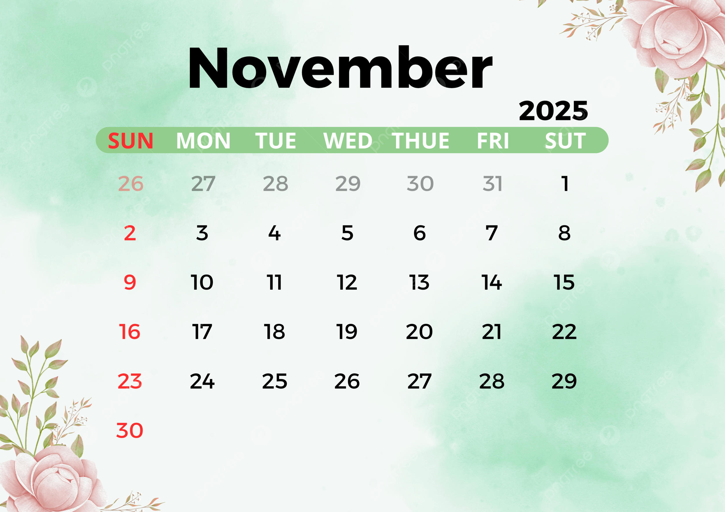 Blank Calendar Months 2025 November