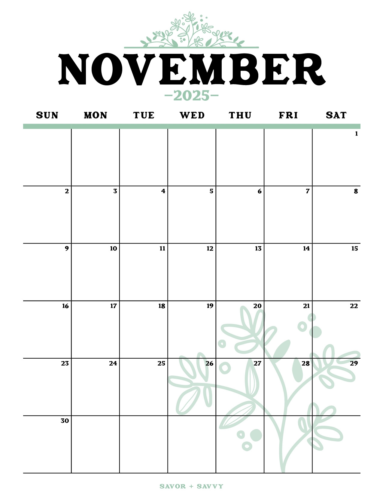 November 2025 Calendar Templates 14 Free Printables Savor Savvy