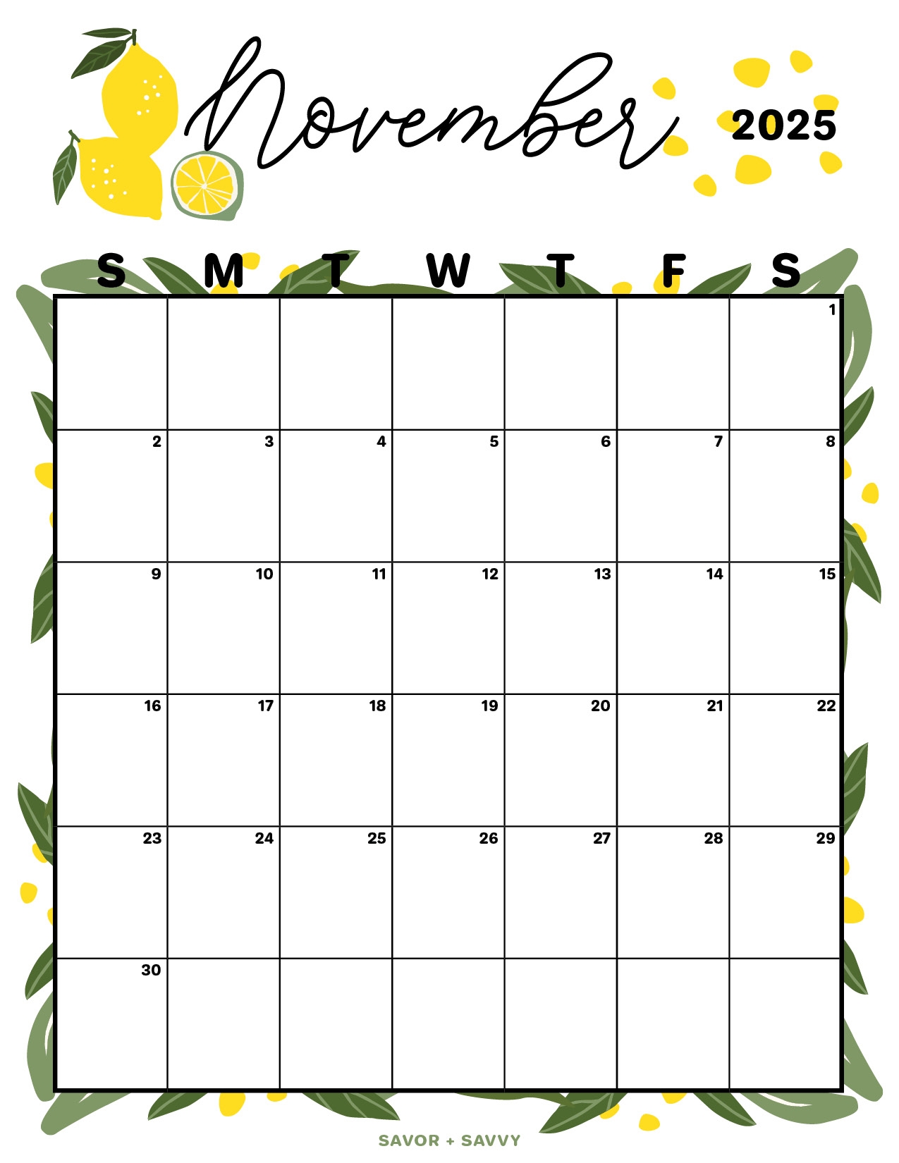 Cute Blank Calendar November 2025