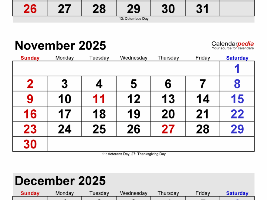 November 2025 Calendar Templates For PDF Excel And Word