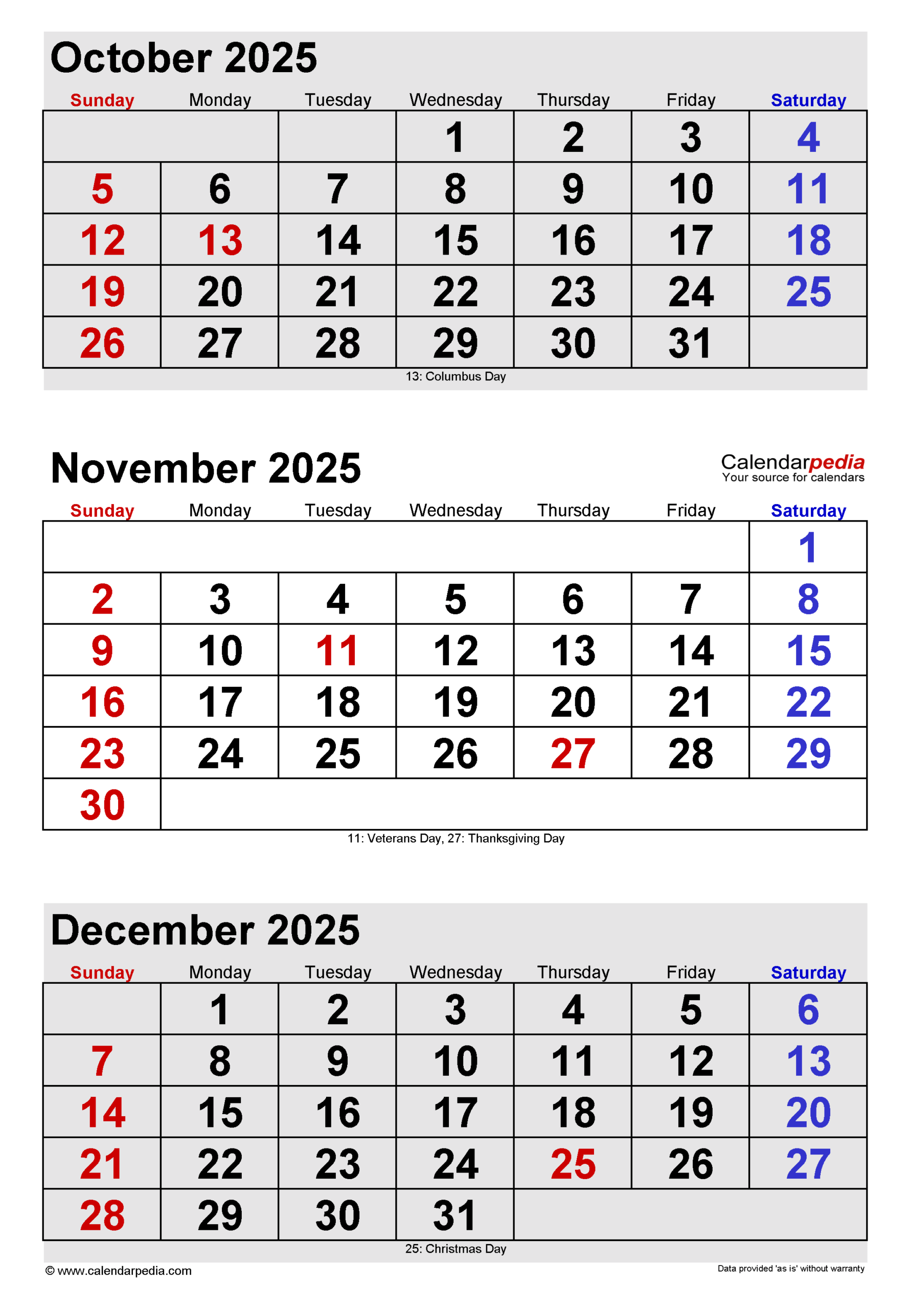 November 2025 Calendar Templates For PDF Excel And Word