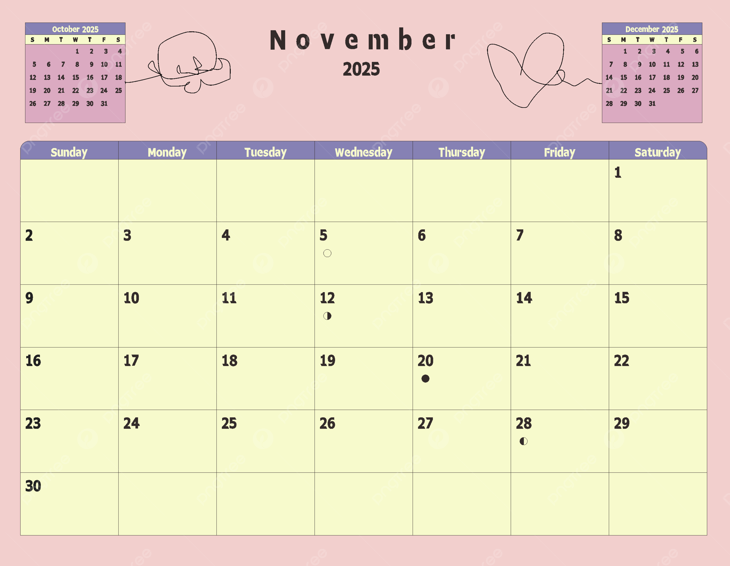 November 2025 Calendar Templates In Warm Purple With Abstract Art And Space For Your Notes Vector Template Download On Pngtree