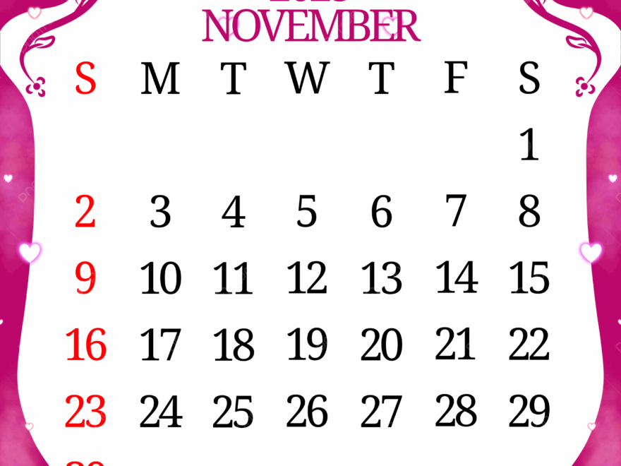 November 2025 Calendar With Aesthetic White Magenta Frame Illustration Template Download On Pngtree
