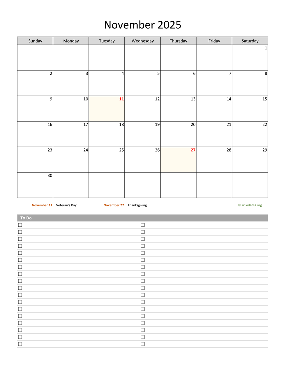 Blank Calendar Nov 2025 Printable