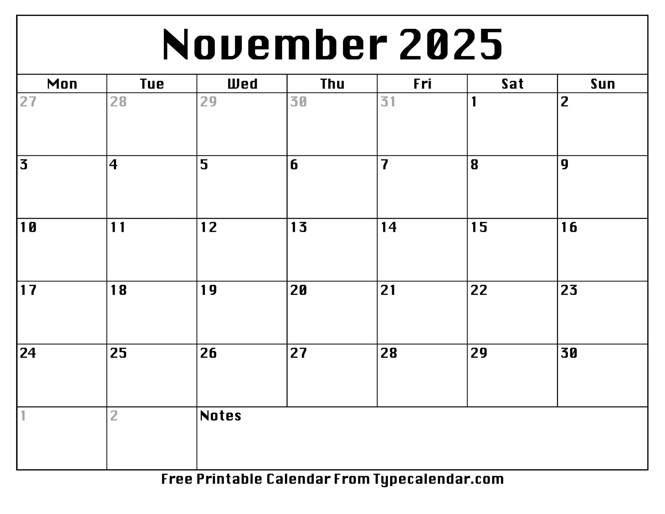 November 2025 Calendars Free Printable Templates