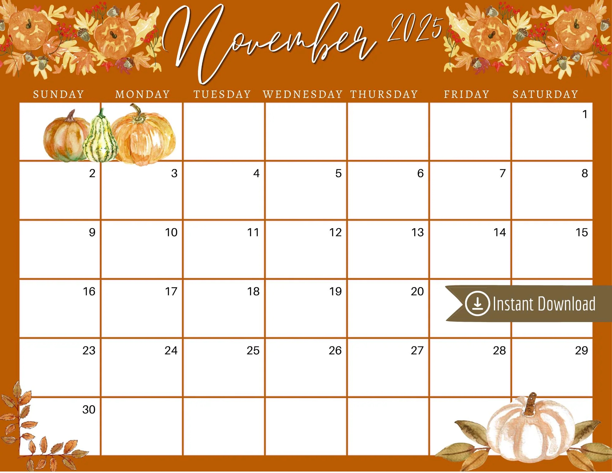 November 2025 Digital Calendar Orange Fallen Leaves Planner Editable Fillable Printable Calendar For Planning PDF PNG And JPG Download Etsy New Zealand