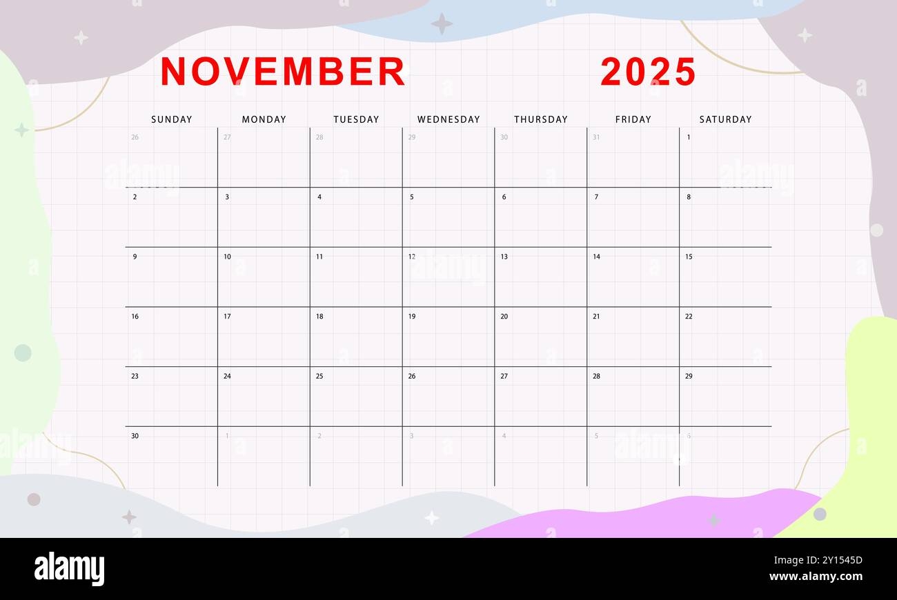 November 2025 Monthly Calendar Cute Calendar Template Sunday Start Vector Design Stock Vector Image Art Alamy