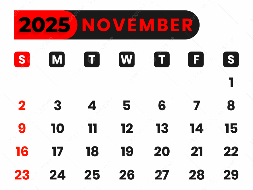 November Calendar 2025 Vector November Calendar 2025 Calendar PNG And Vector With Transparent Background For Free Download