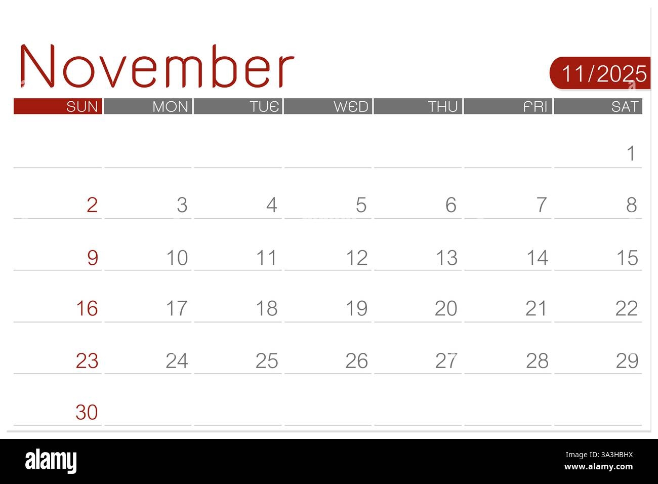 November Calender Isolated On White Hi res Stock Photography And Images Alamy