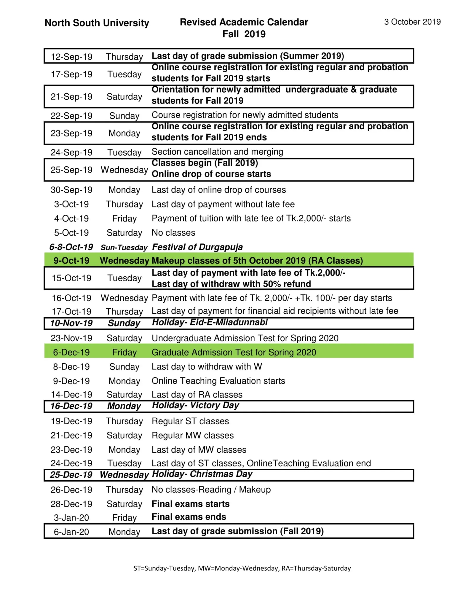 Nsu Academic Calender Printable Alphabet Charts