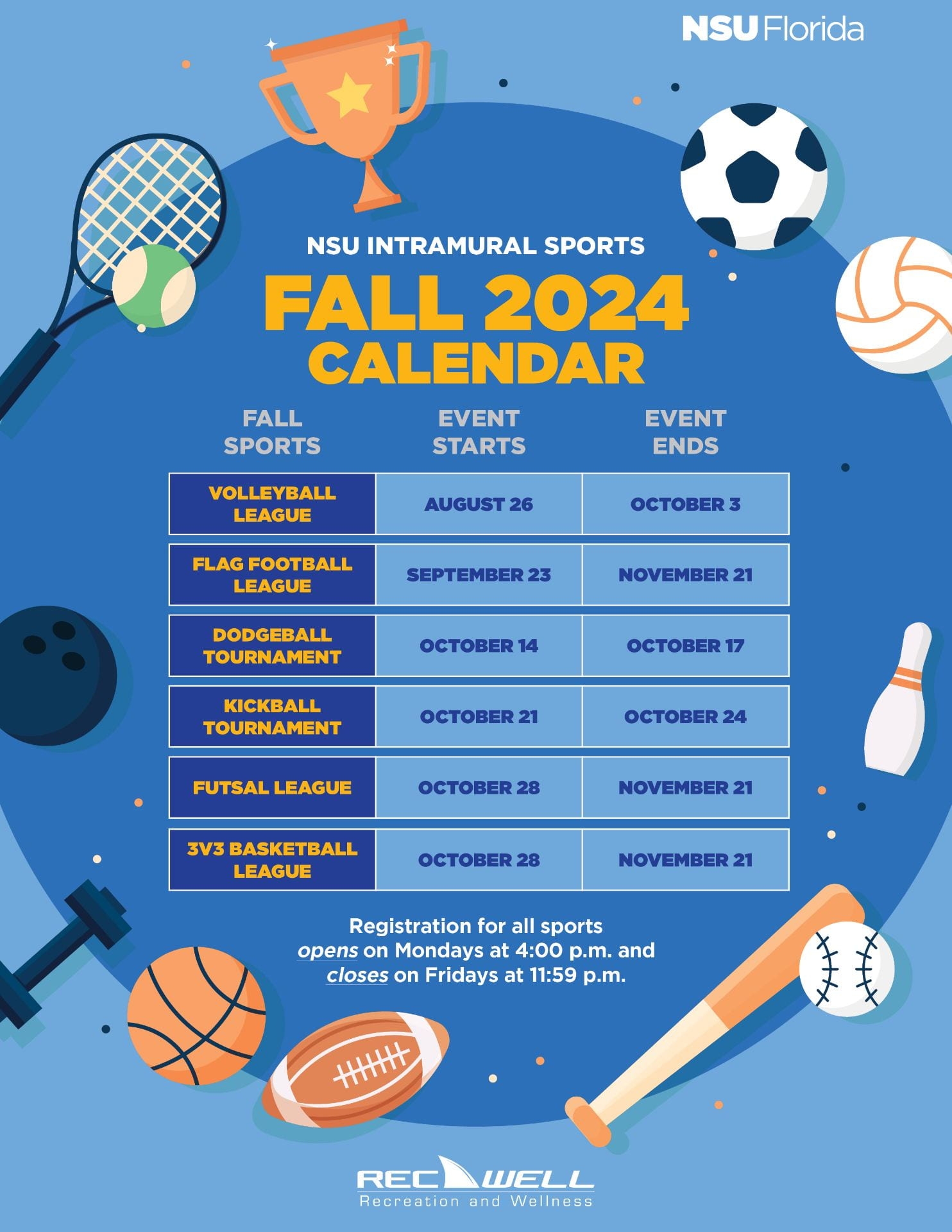 NSU Intramural Sports Fall 2024 Calendar NSU SharkFINS
