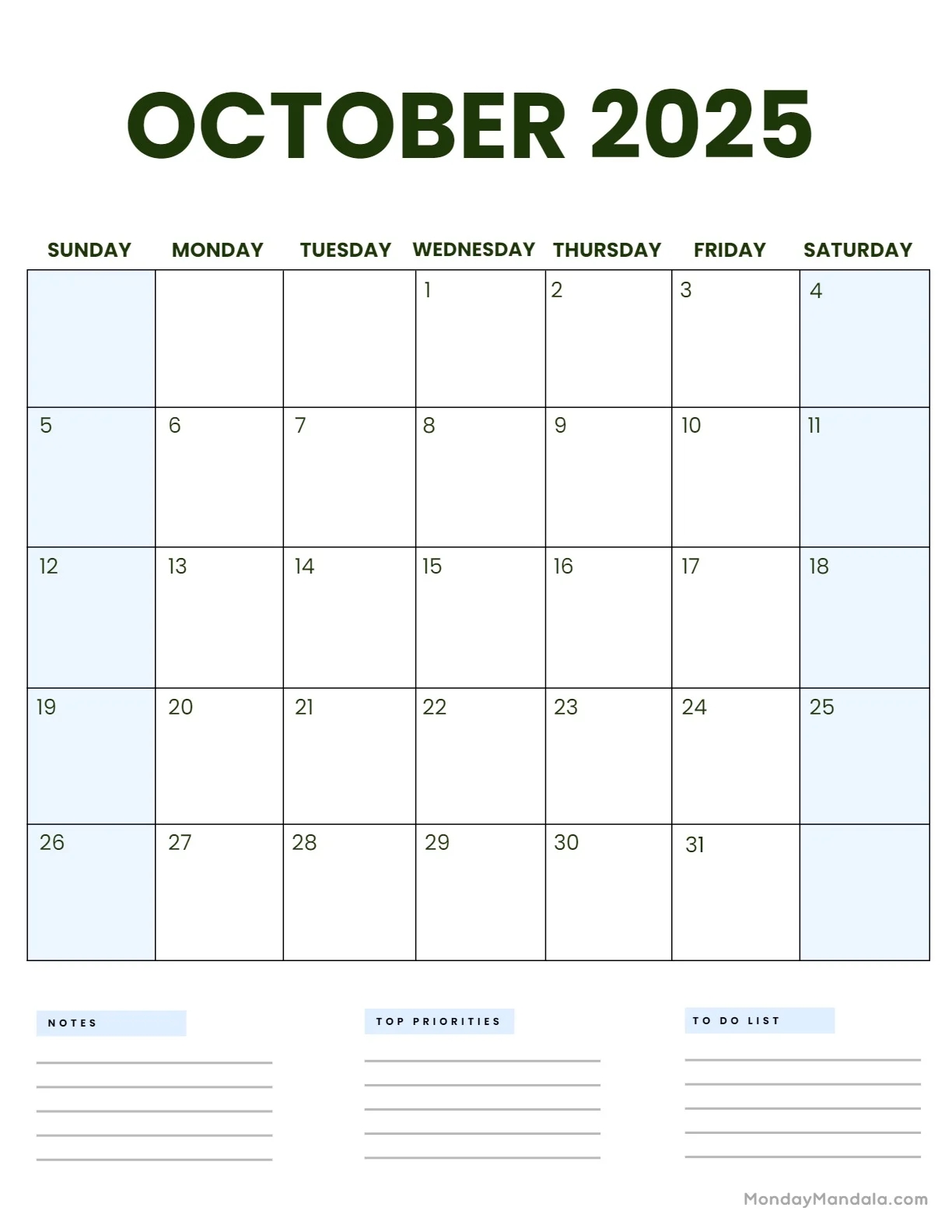 October 2025 Calendar 52 Free PDF Printables  October 2025 Calendar 52 Free PDF Printables