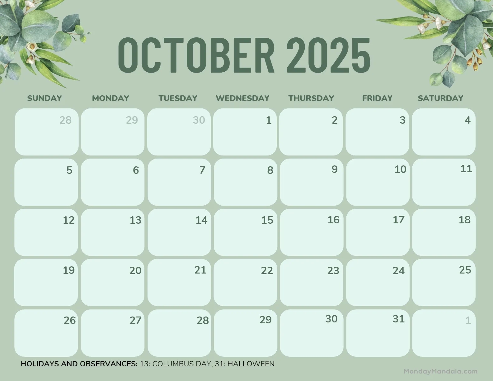 October 2025 Calendar 52 Free PDF Printables October 2025 Calendar 52 Free PDF Printables