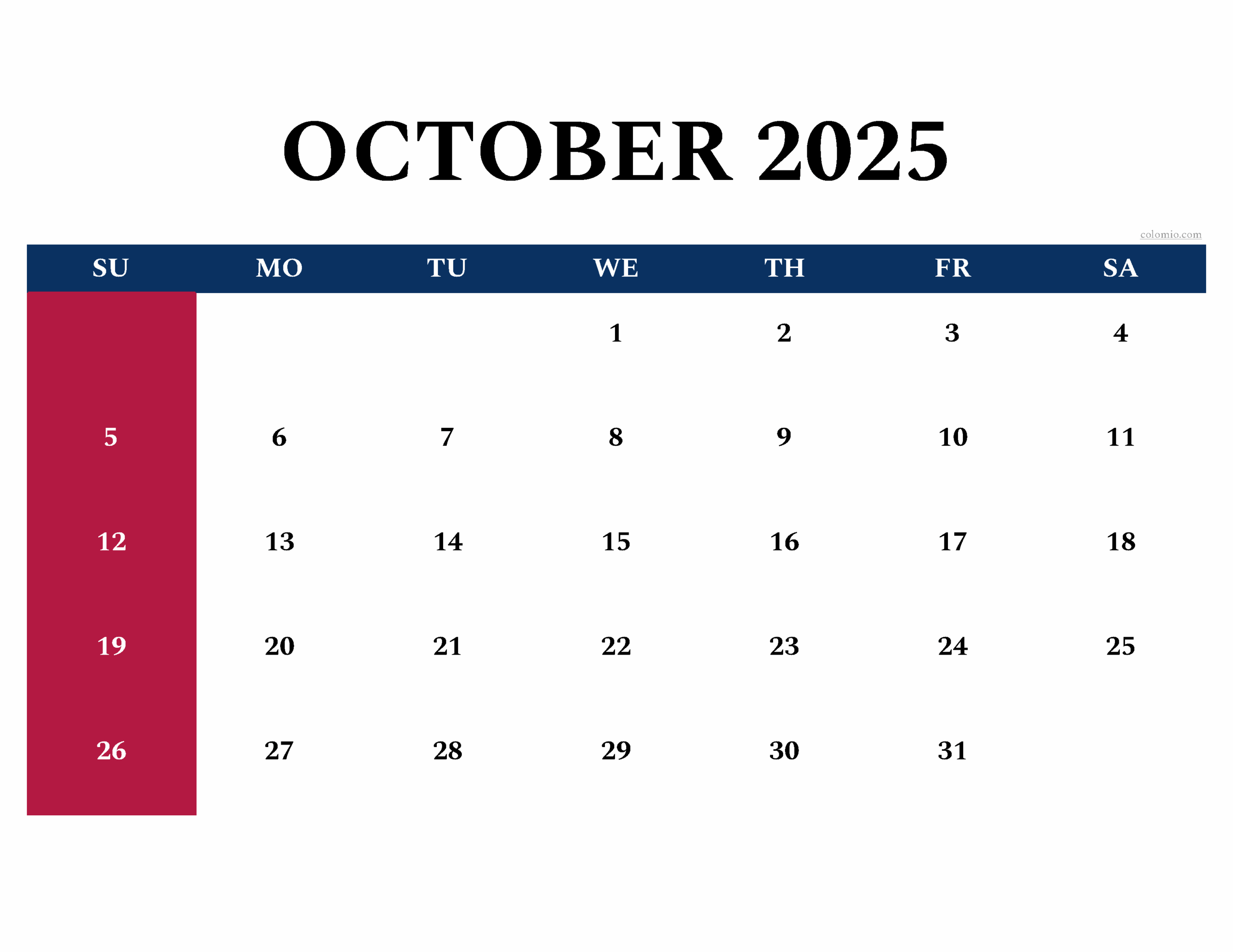 October 2025 Calendar Free Printable PDF XLS And PNG October 2025 Calendar Free Printable PDF XLS And PNG