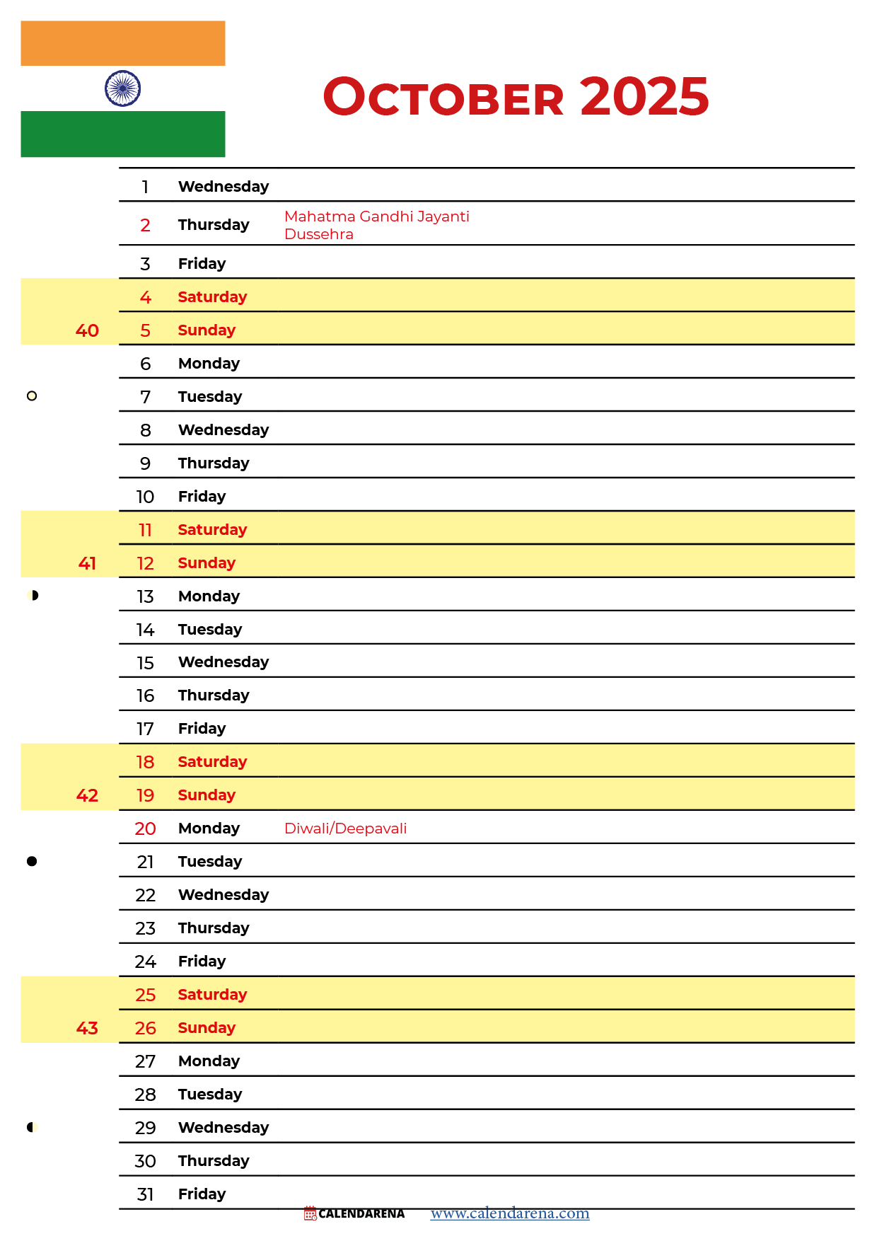 October 2025 Calendar India October 2025 Calendar India