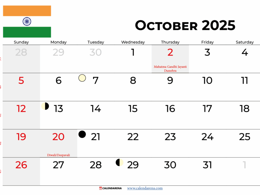 October 2025 Calendar India