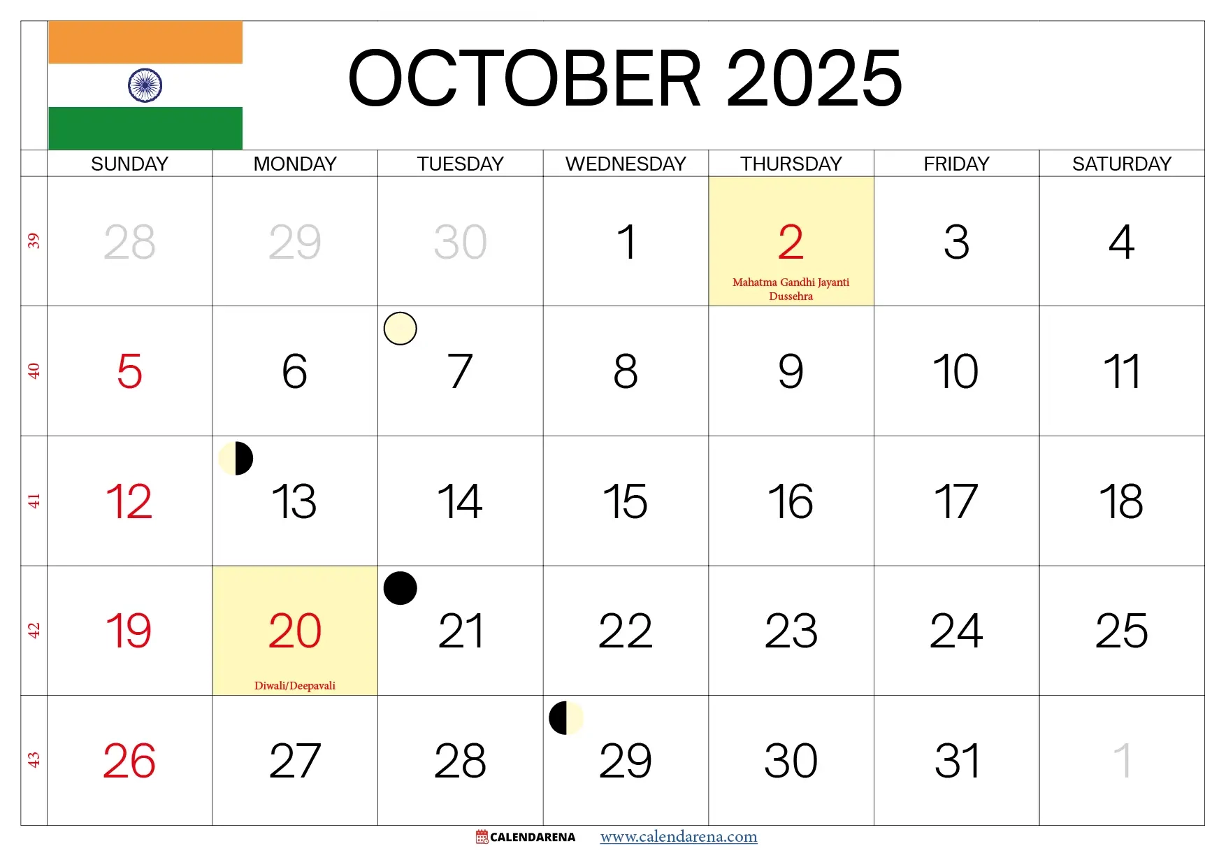 October 2025 Calendar India October 2025 Calendar India
