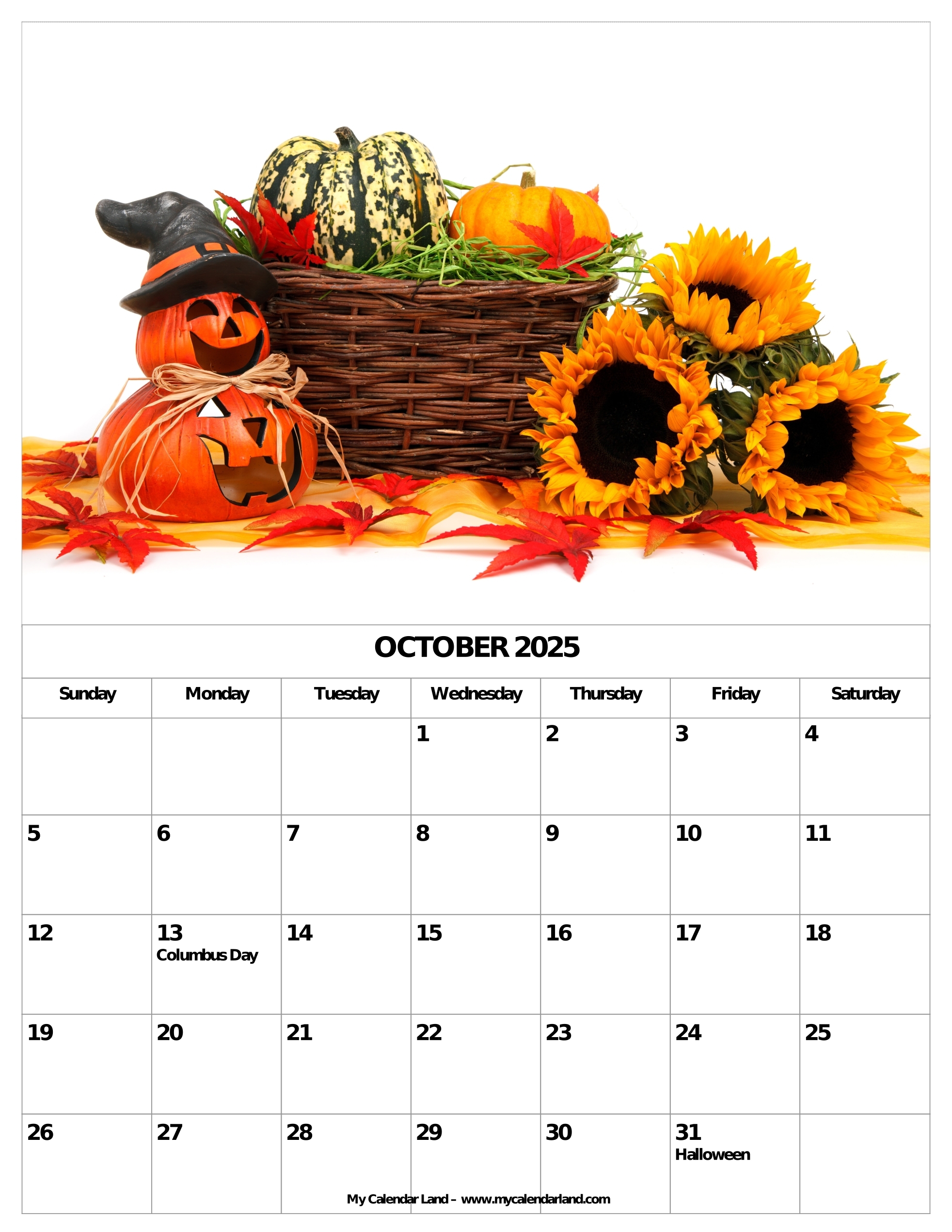 Blank October 2025 Printable Calendar