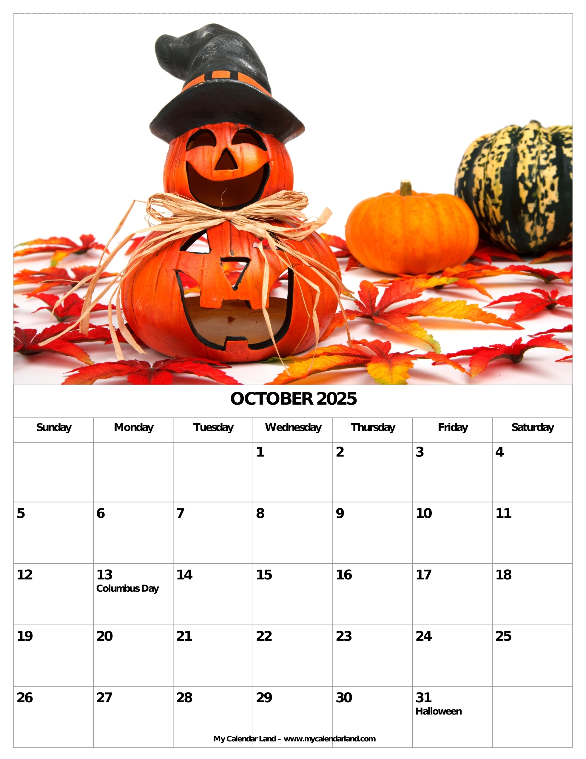 October 2025 Calendar My Calendar Land