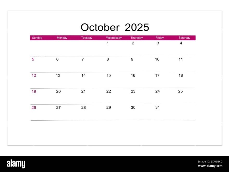 October 2025 Calendar Page For 2025 Year Isolated On White Background Saved Clipping Path Stock Photo Alamy