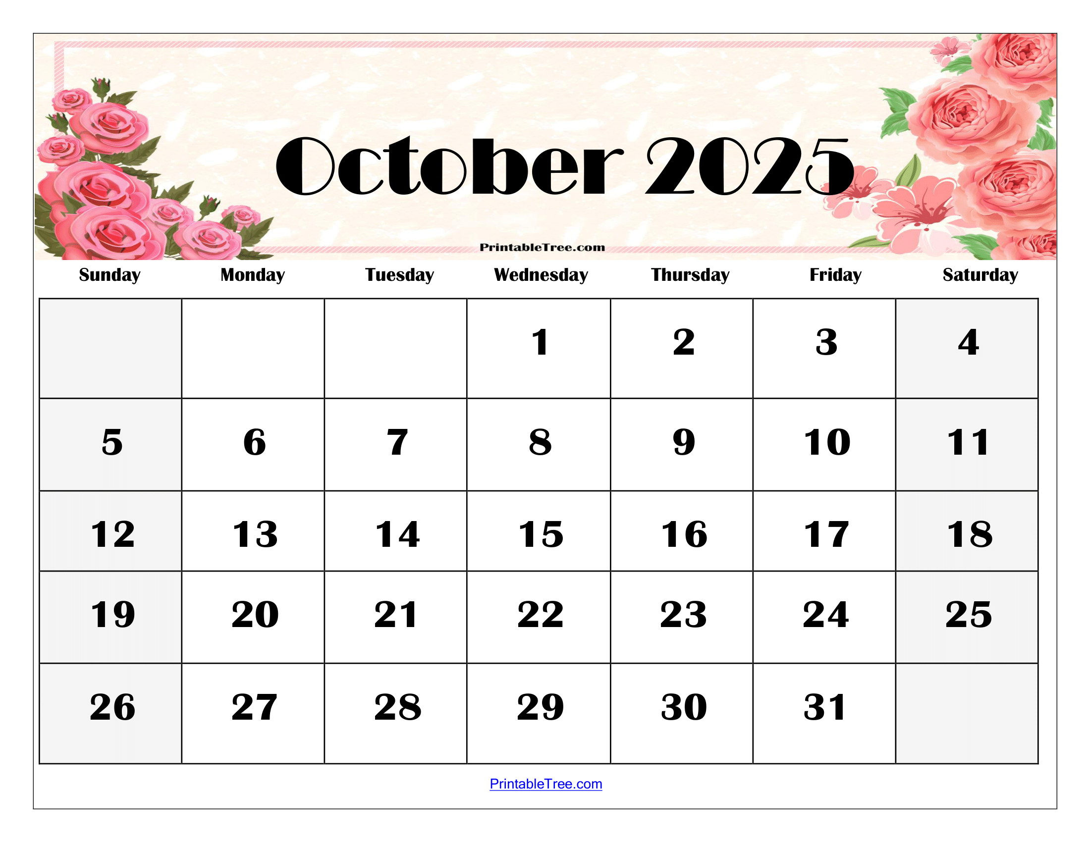 October 2025 Calendar Printable PDF Template With Holidays October 2025 Calendar Printable PDF Template With Holidays