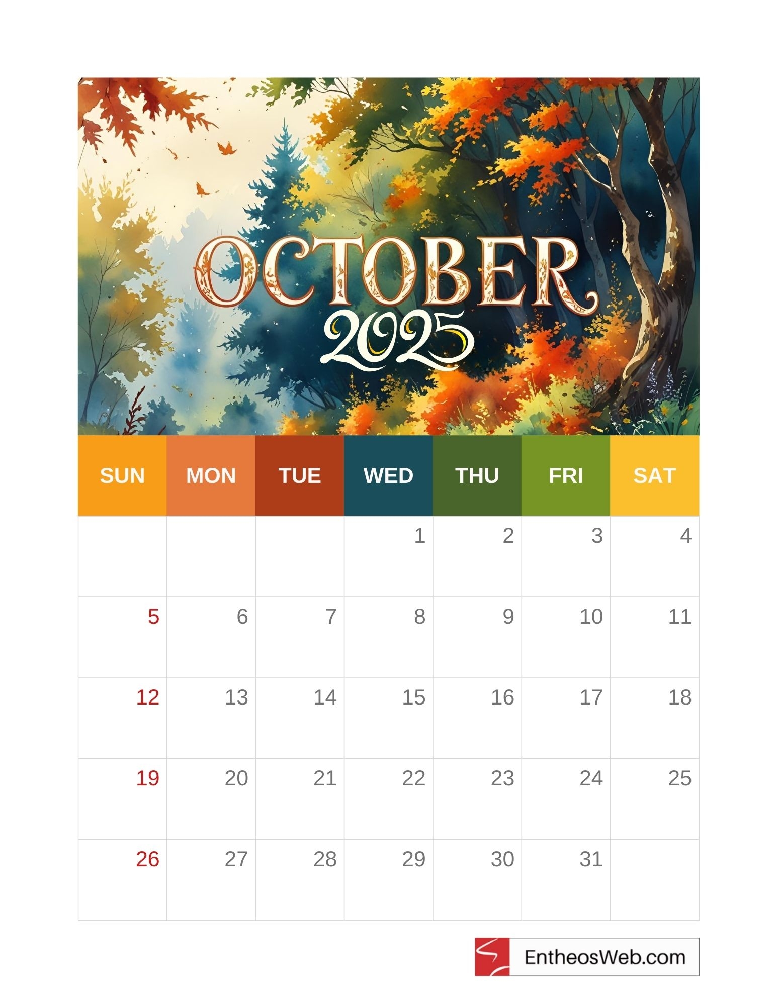 October 2025 Calendar Printables EntheosWeb