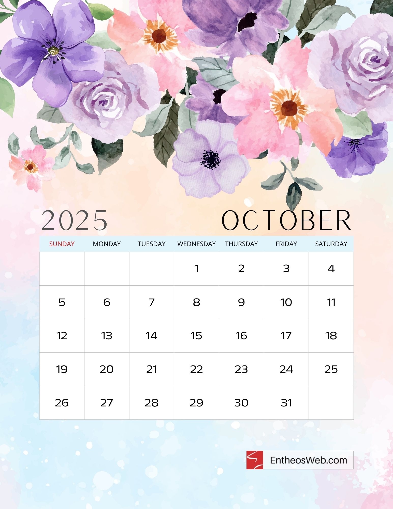Blank Calendar Octobe 2025